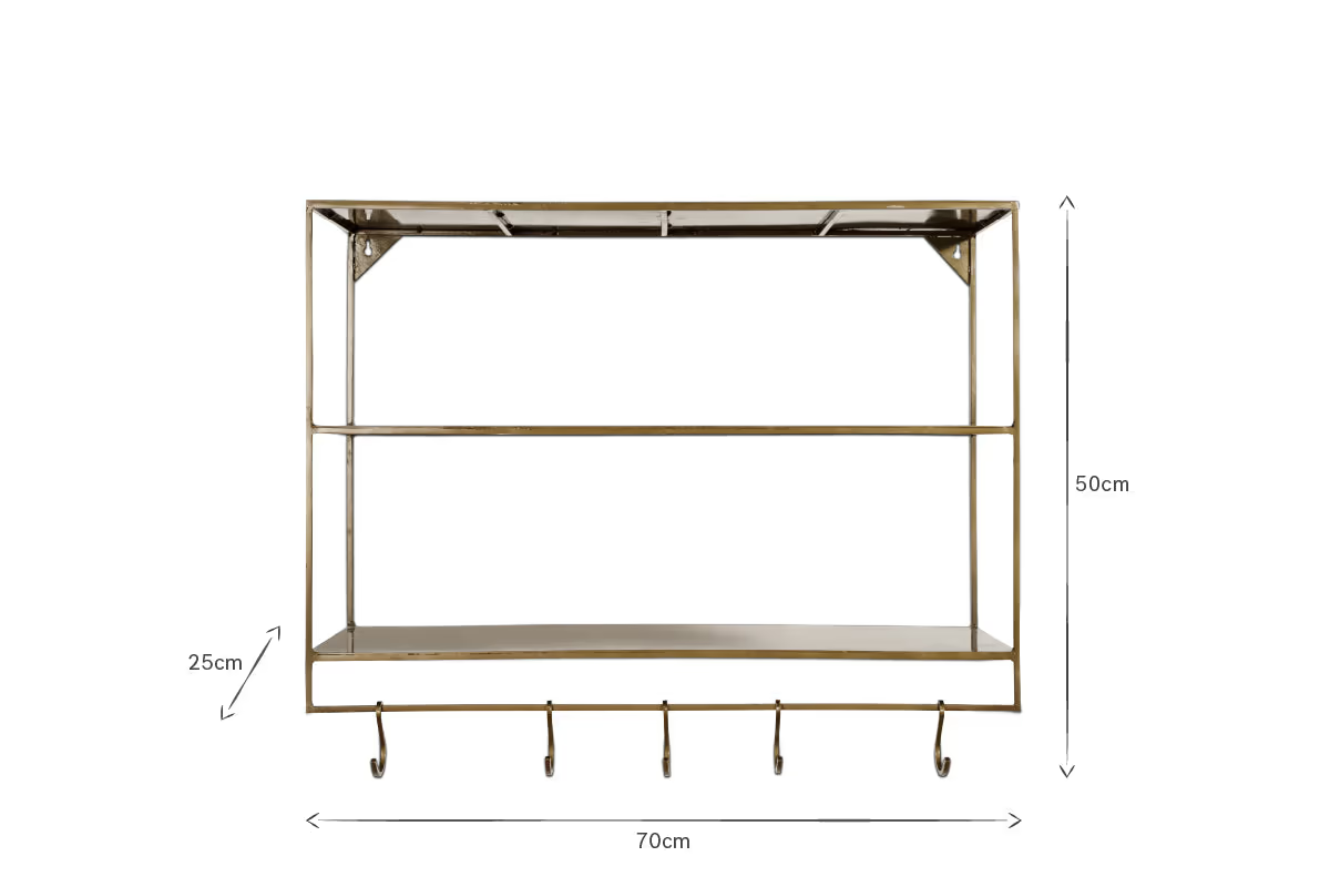 Nkuku - Meghana Iron Shelf With Hooks - Wide