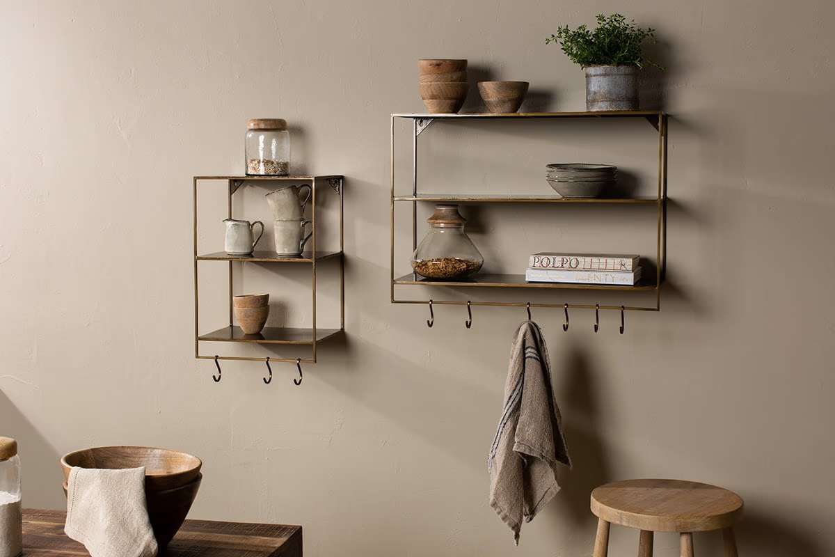 Nkuku - Meghana Iron Shelf With Hooks - Wide