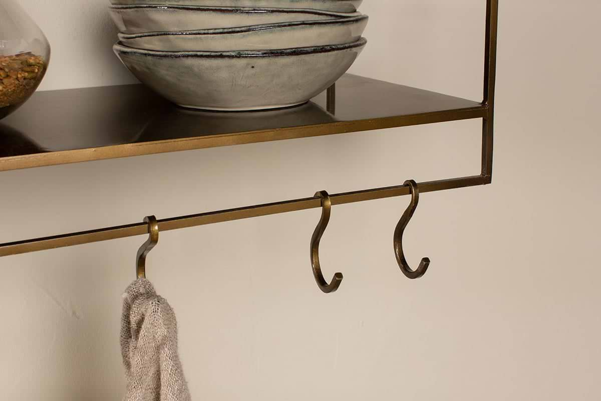 Nkuku - Meghana Iron Shelf With Hooks - Wide