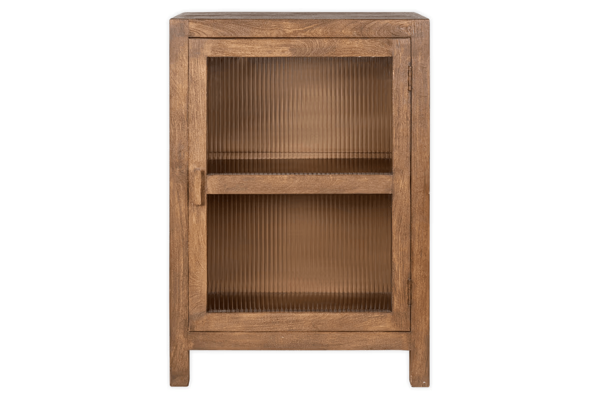 Nkuku - Mendani Mango Wood & Fluted Glass Glass Low Cabinet - Walnut Stain