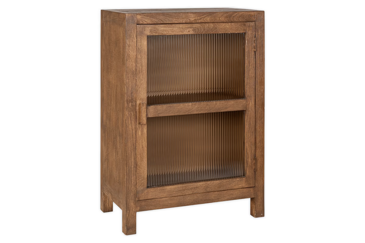 Nkuku - Mendani Mango Wood & Fluted Glass Glass Low Cabinet - Walnut Stain