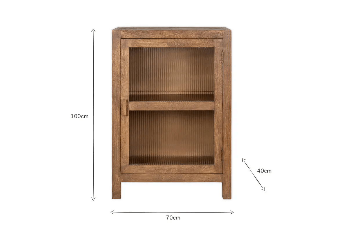 Nkuku - Mendani Mango Wood & Fluted Glass Glass Low Cabinet - Walnut Stain