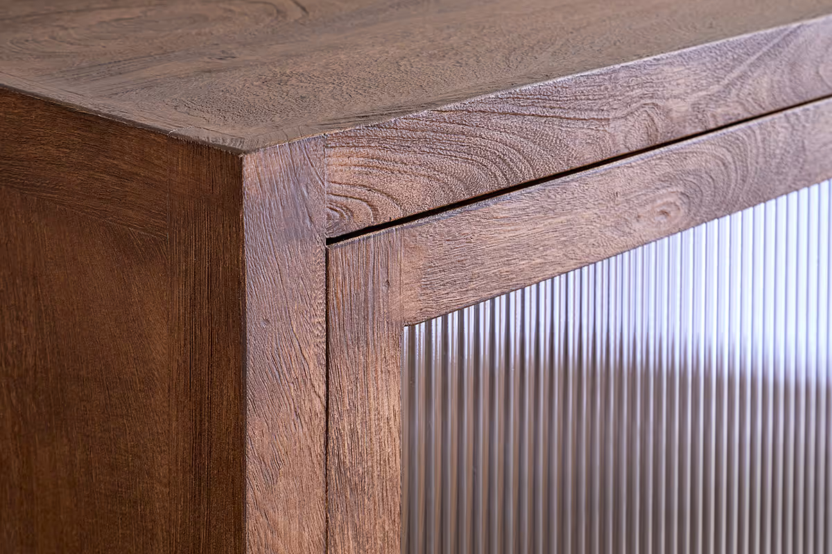 Nkuku - Mendani Mango Wood & Fluted Glass Glass Low Cabinet - Walnut Stain