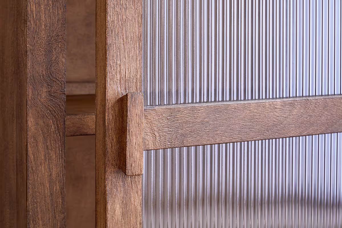 Nkuku - Mendani Mango Wood & Fluted Glass Glass Low Cabinet - Walnut Stain