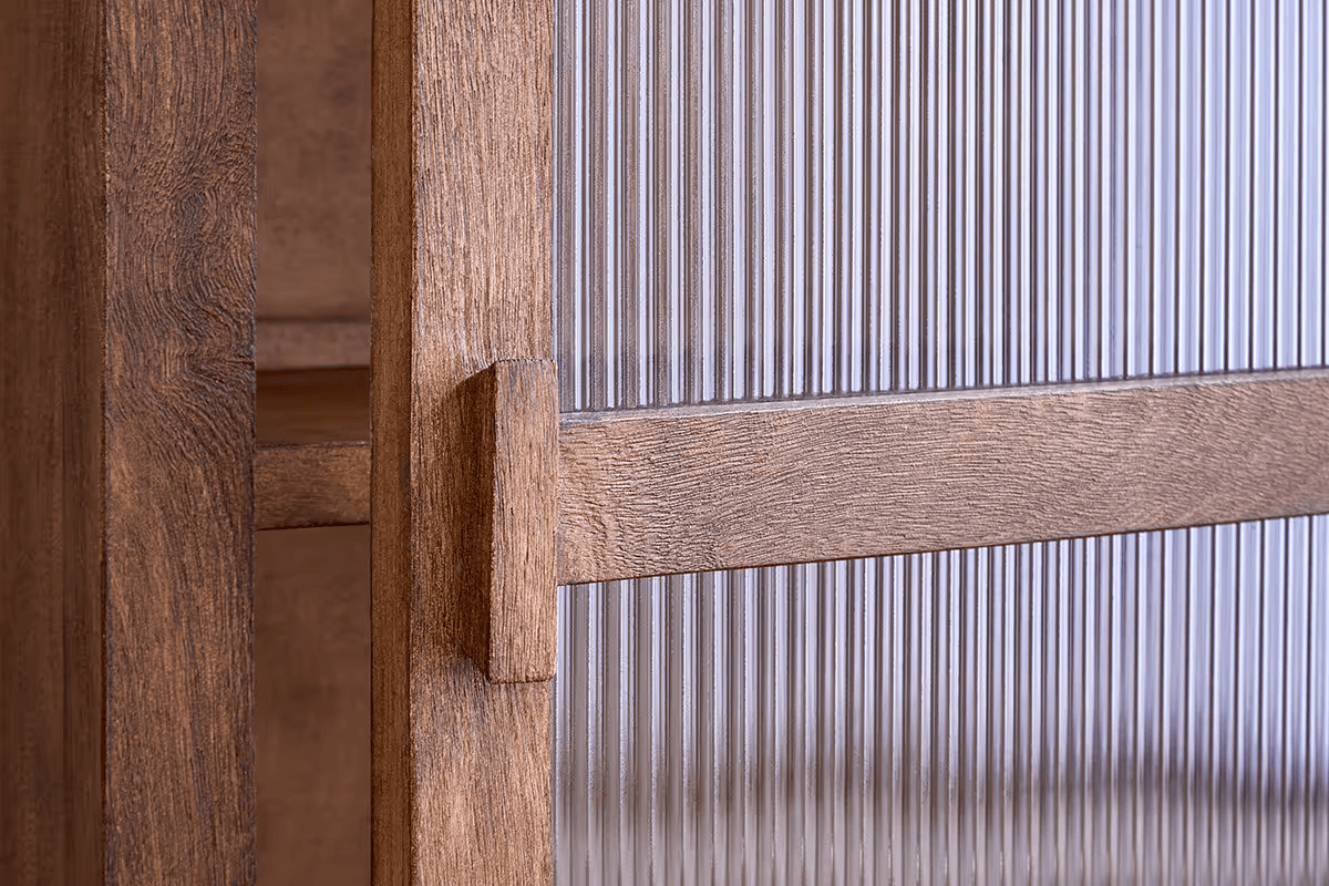 Nkuku - Mendani Mango Wood & Fluted Glass Glass Low Cabinet - Walnut Stain