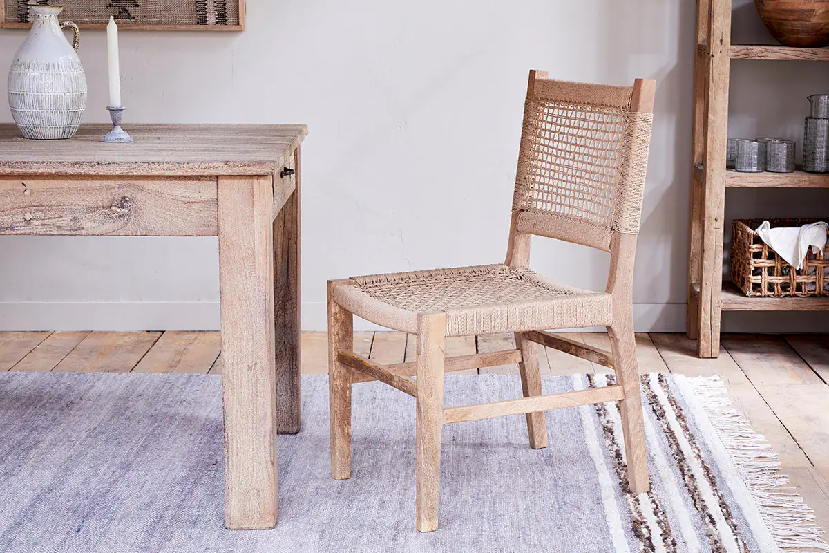 Nkuku - Aamani Mango Wood & Cord Dining Chair - Natural