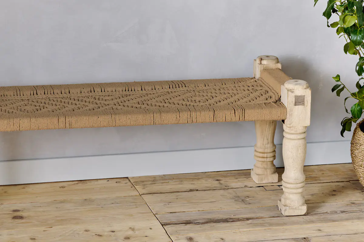 Nkuku - Kutumba Woven Indian Bench - Natural