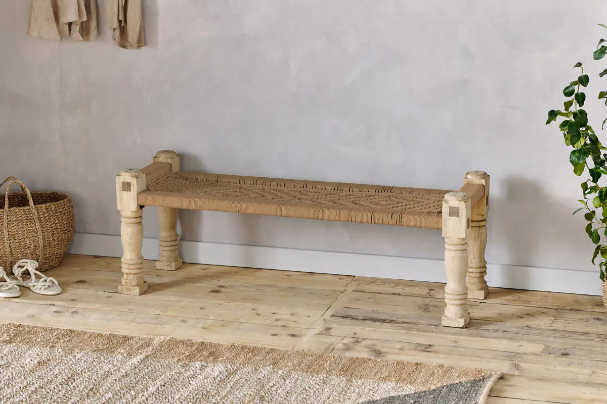 Nkuku - Kutumba Woven Indian Bench - Natural