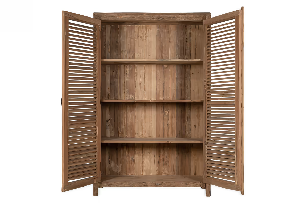 Nkuku - Ibo Reclaimed Wooden Slatted Cabinet – Natural - Large