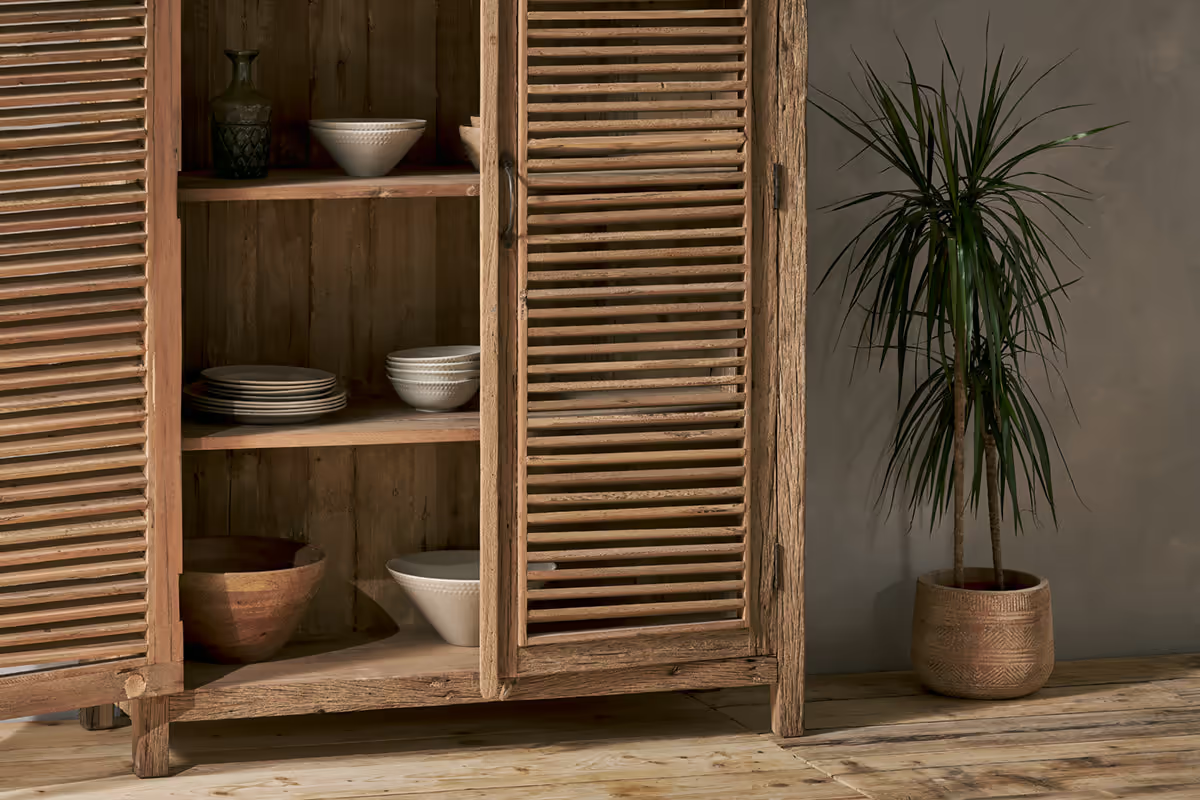 Nkuku - Ibo Reclaimed Wooden Slatted Cabinet – Natural - Large