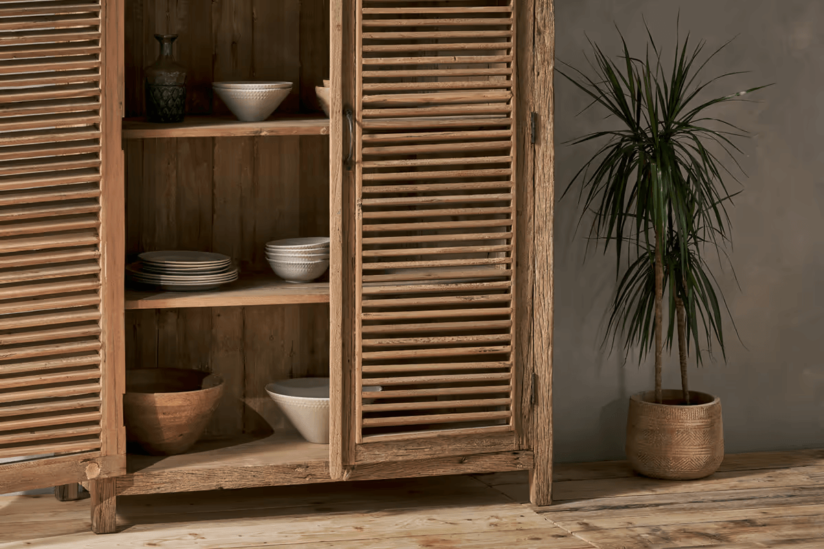 Nkuku - Ibo Reclaimed Wooden Slatted Cabinet – Natural - Large