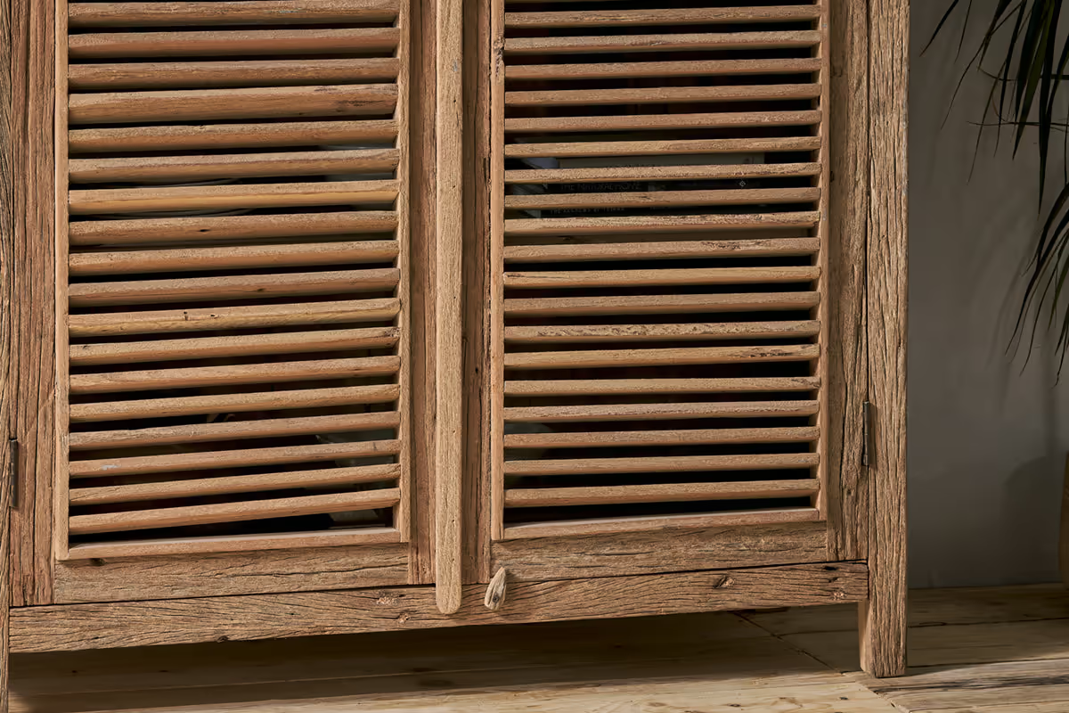 Nkuku - Ibo Reclaimed Wooden Slatted Cabinet – Natural - Large