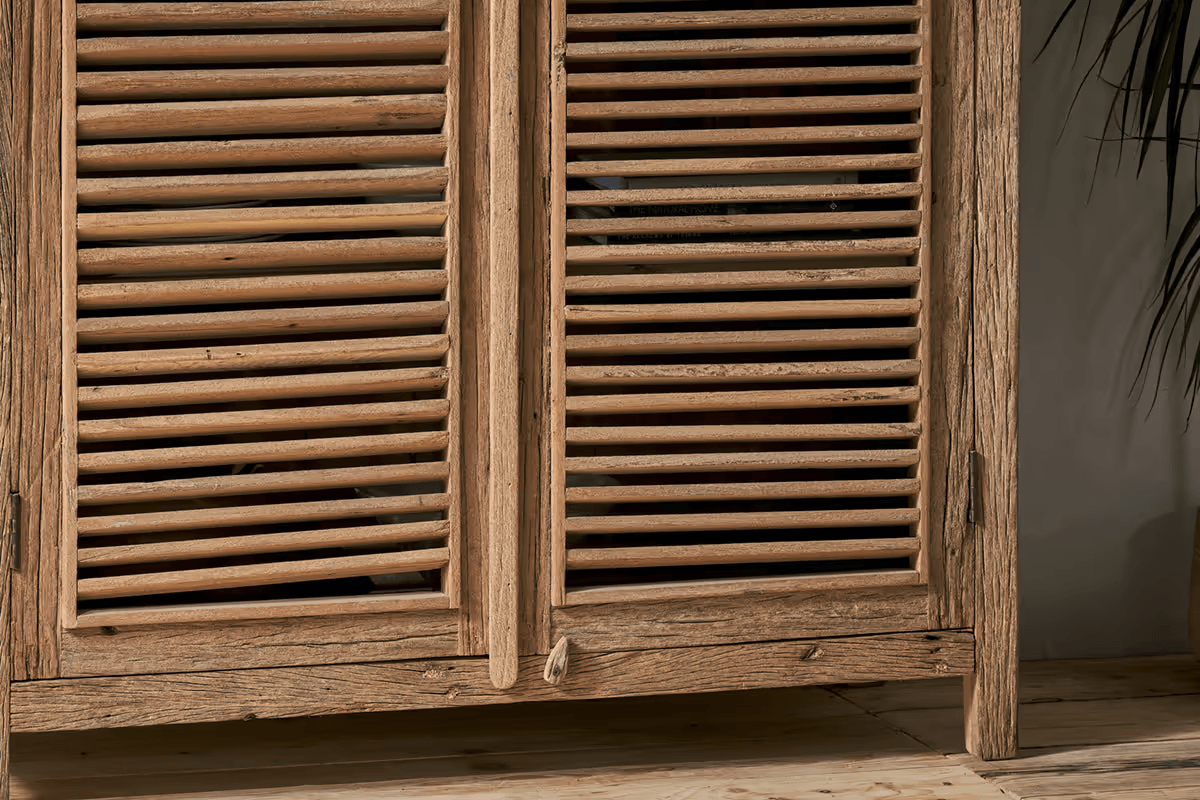 Nkuku - Ibo Reclaimed Wooden Slatted Cabinet – Natural - Large