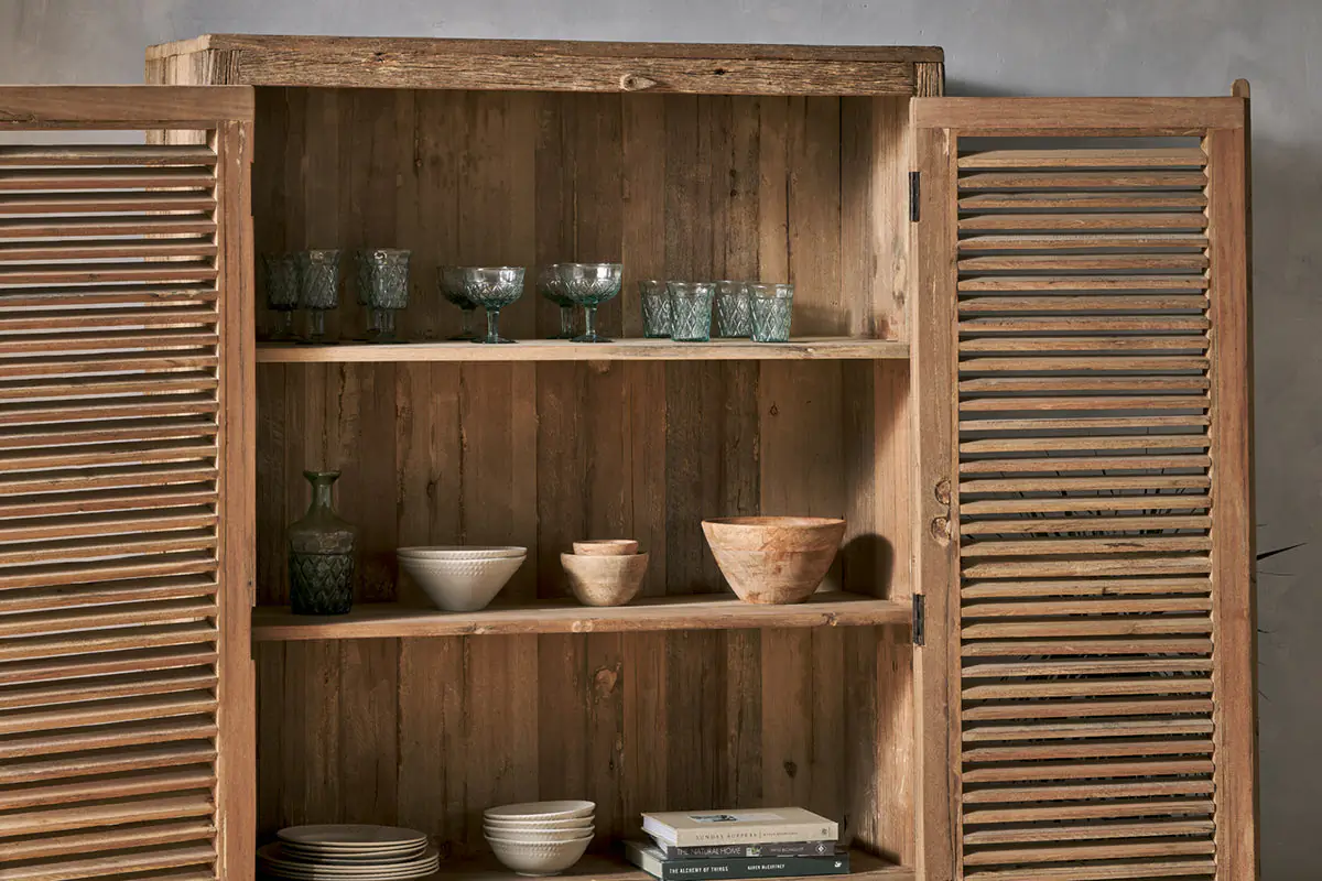 Nkuku - Ibo Reclaimed Wooden Slatted Cabinet – Natural - Large
