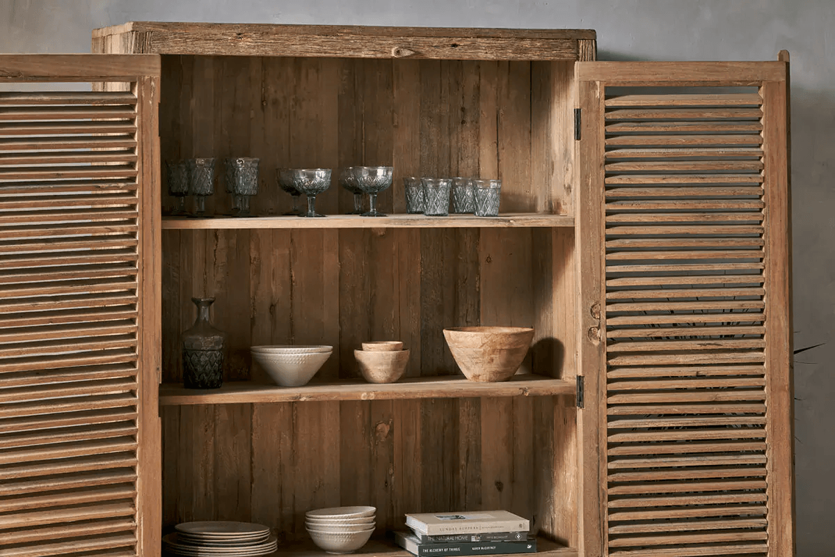 Nkuku - Ibo Reclaimed Wooden Slatted Cabinet – Natural - Large