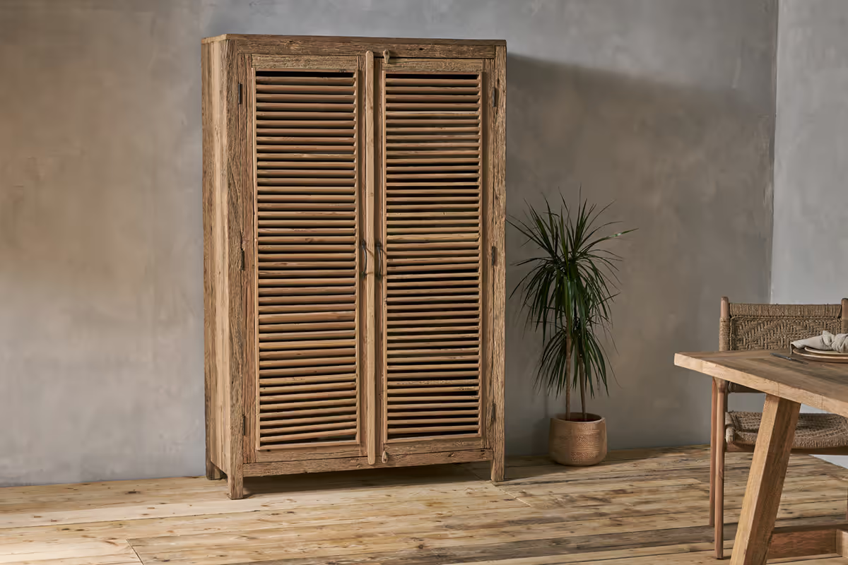 Nkuku - Ibo Reclaimed Wooden Slatted Cabinet – Natural - Large