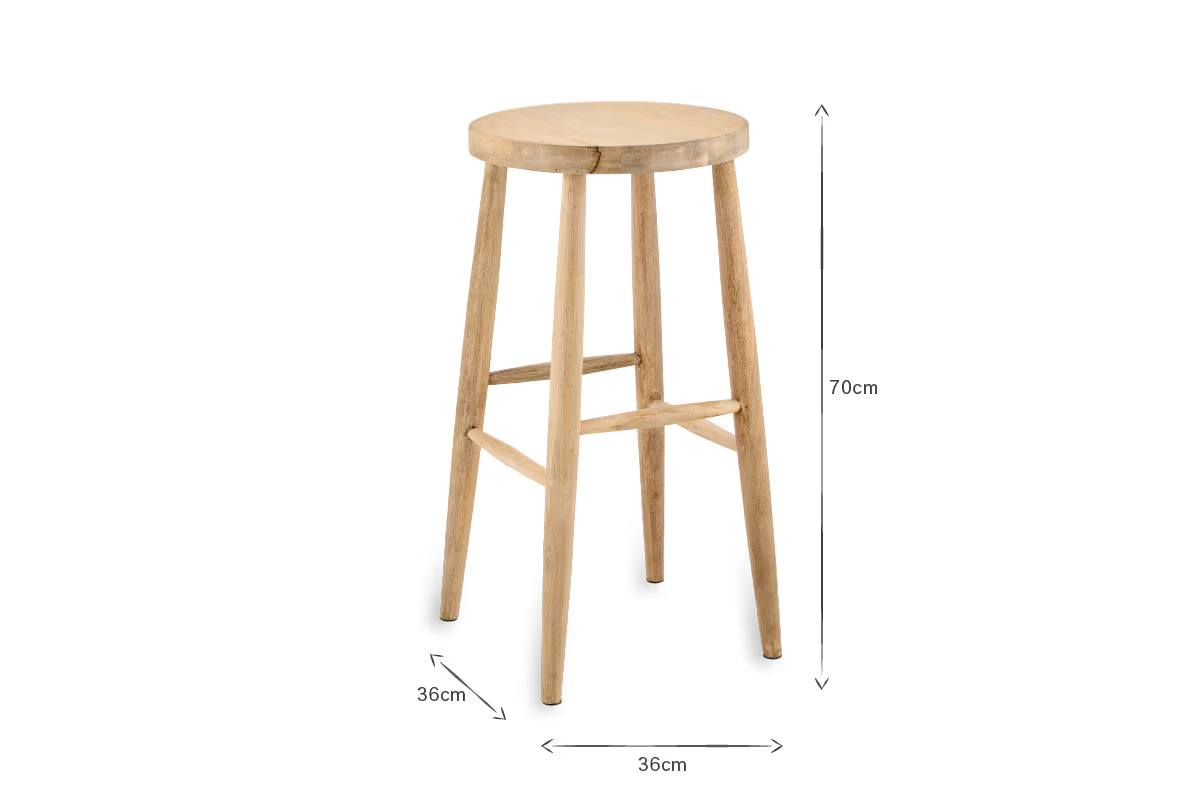 Nkuku - Mengwi Mango Wood Round Bar Stool - Natural