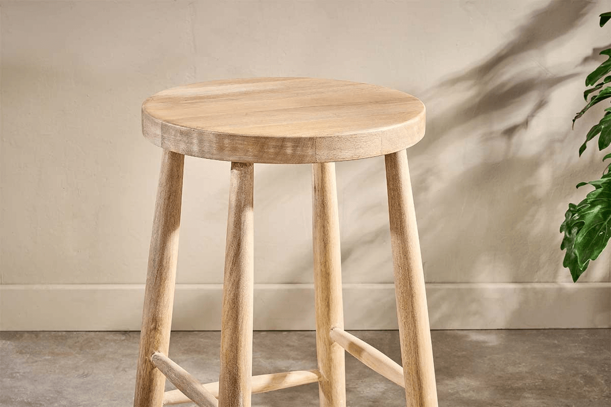 Nkuku - Mengwi Mango Wood Round Bar Stool - Natural