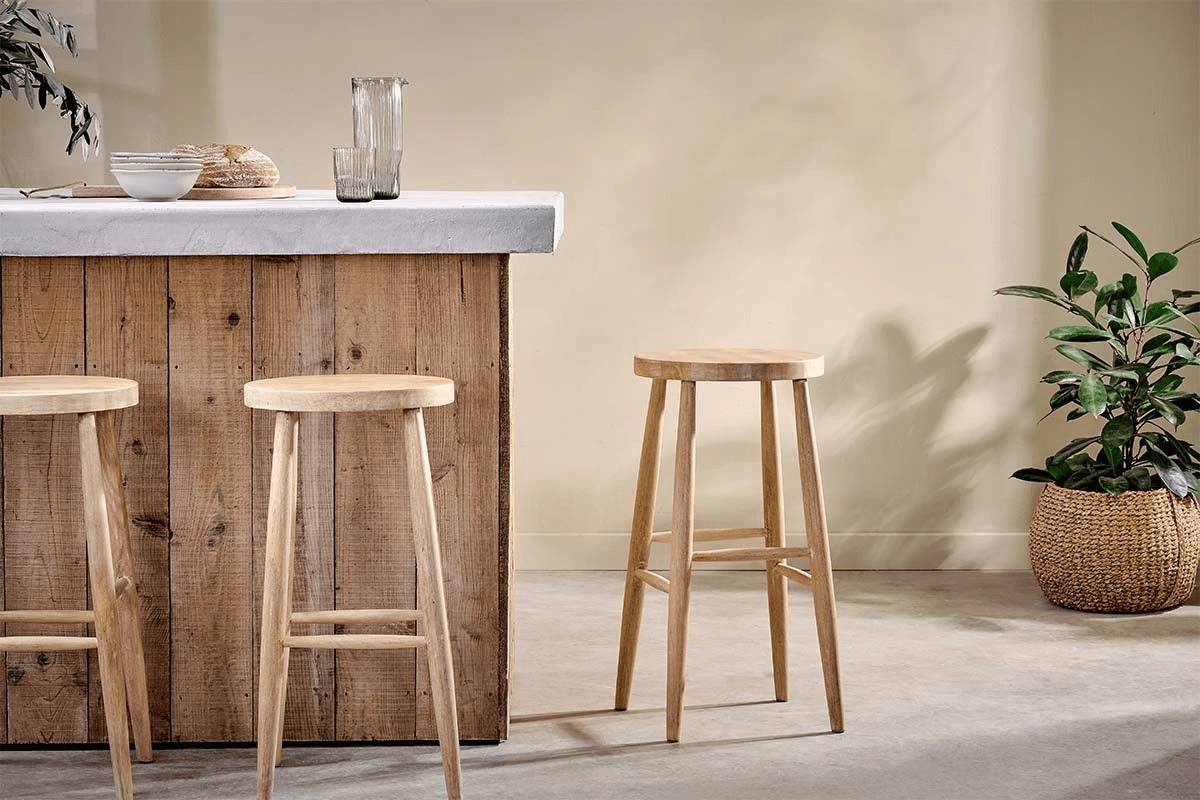 Nkuku - Mengwi Mango Wood Round Bar Stool - Natural