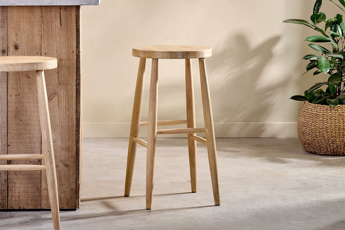 Nkuku - Mengwi Mango Wood Round Bar Stool - Natural