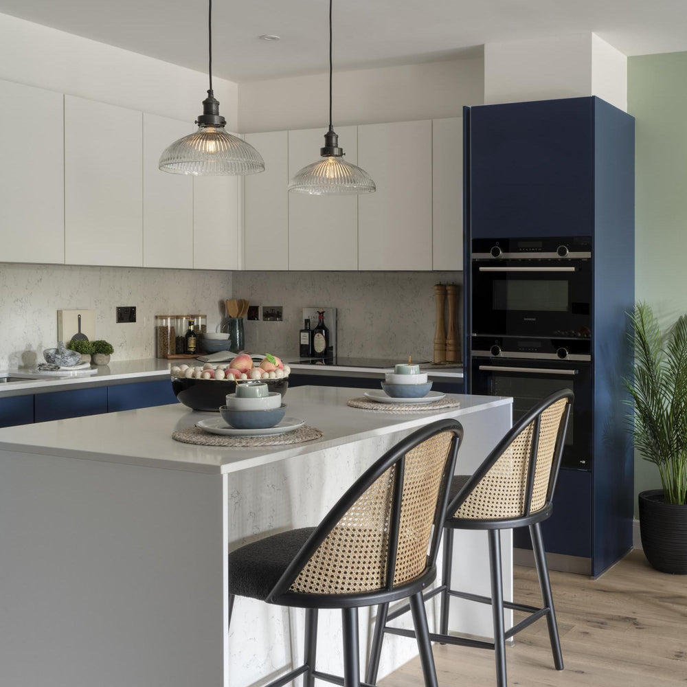 Industville - Brooklyn Pendant Light - Ribbed Glass Dome - 12 Inch - Pewter Pendant Holder