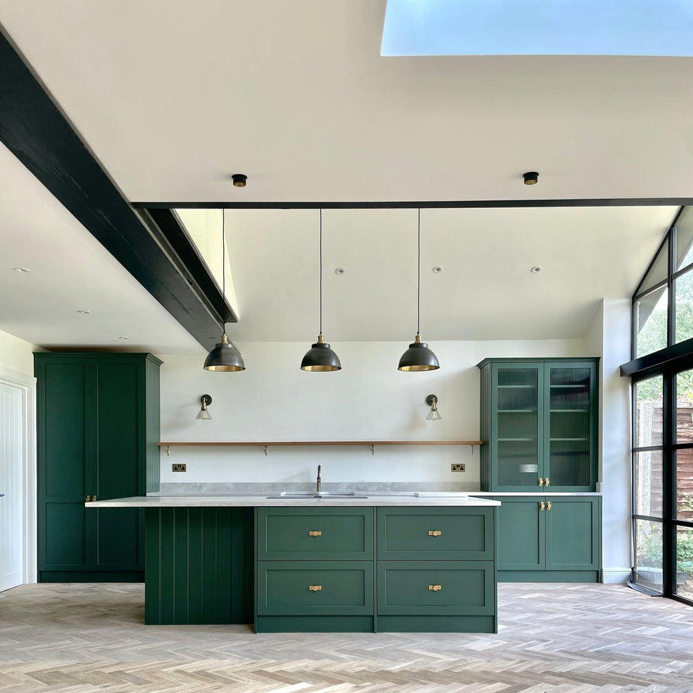 Industville - Brooklyn Dome Pendant Light - 13 Inch - Pewter & Brass Shade - Brass Pendant Holder