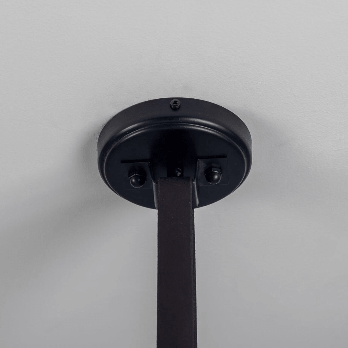 Mullan Holmes Linear Island Pendant with Leather Straps Five-Light - Powder-Coated Matte Black Finish