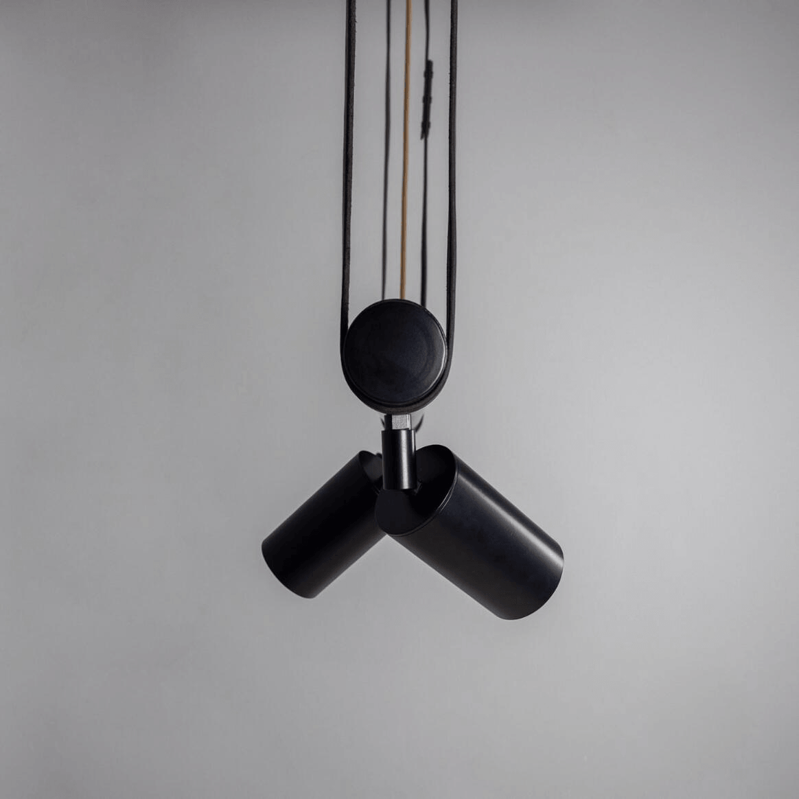 Mullan Holmes Linear Island Pendant with Leather Straps Five-Light - Powder-Coated Matte Black Finish