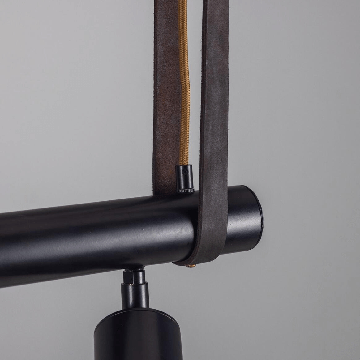 Mullan Holmes Linear Island Pendant with Leather Straps Five-Light - Powder-Coated Matte Black Finish