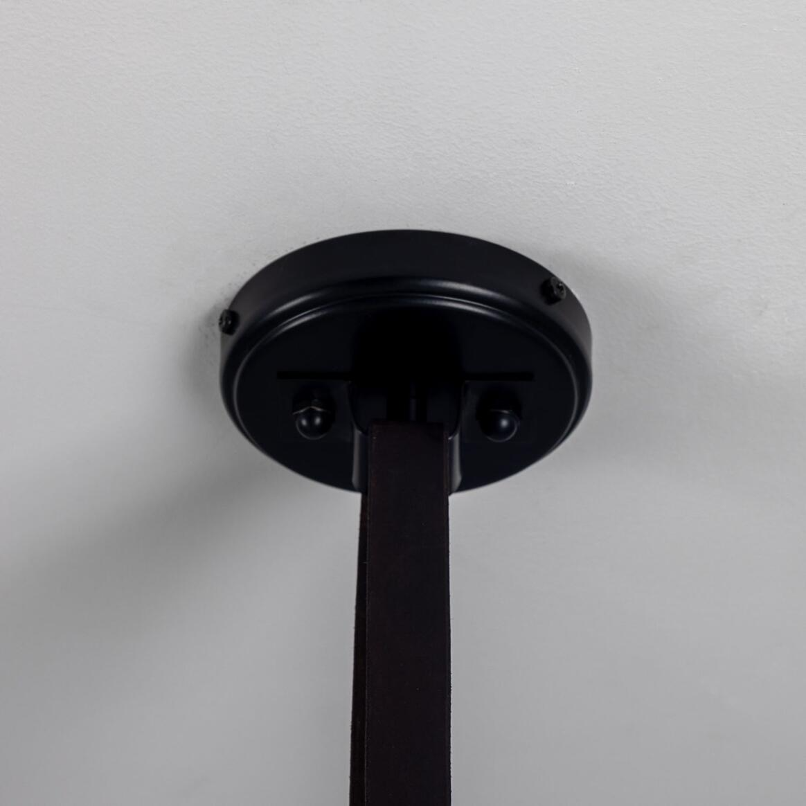 Mullan Holmes Linear Island Pendant with Leather Straps Five-Light - Powder-Coated Matte Black Finish