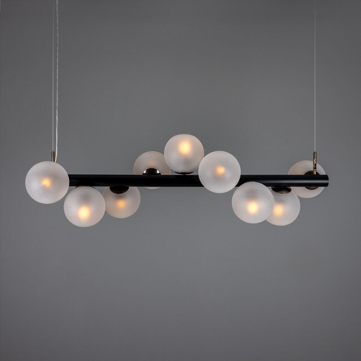 Mullan Moriarty Linear Island Pendant Light Nine-Light - Powder-Coated Matte Black and Antique Brass Finish