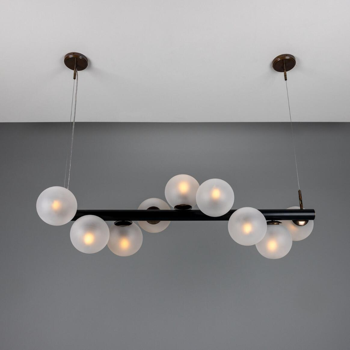 Mullan Moriarty Linear Island Pendant Light Nine-Light - Powder-Coated Matte Black and Antique Brass Finish
