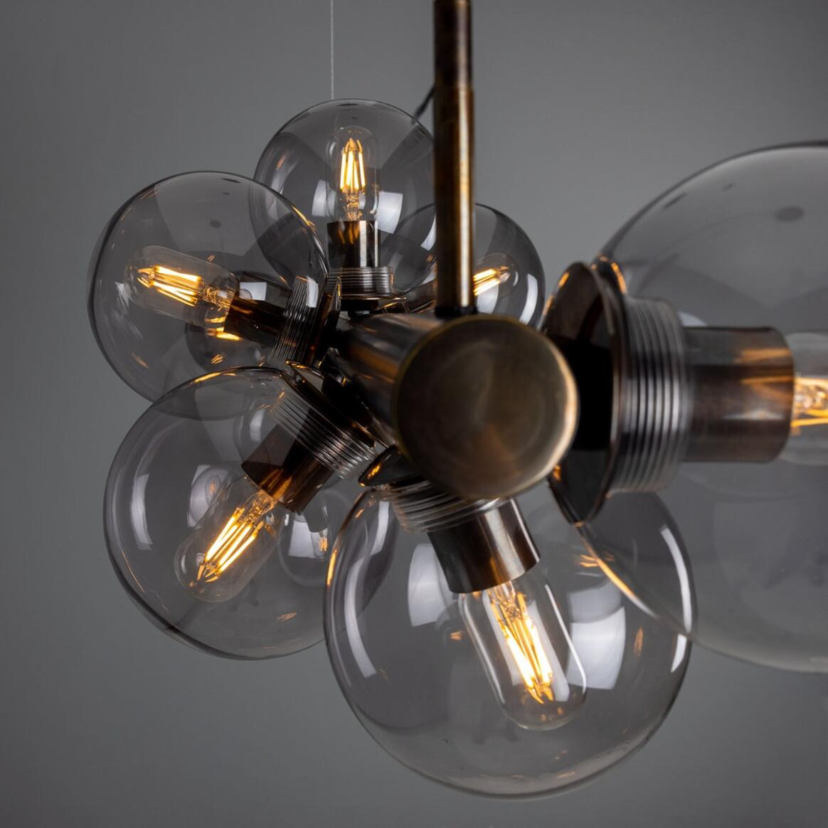 Mullan Moriarty Linear Island Pendant Light Nine-Light - Powder-Coated Matte Black and Antique Brass Finish