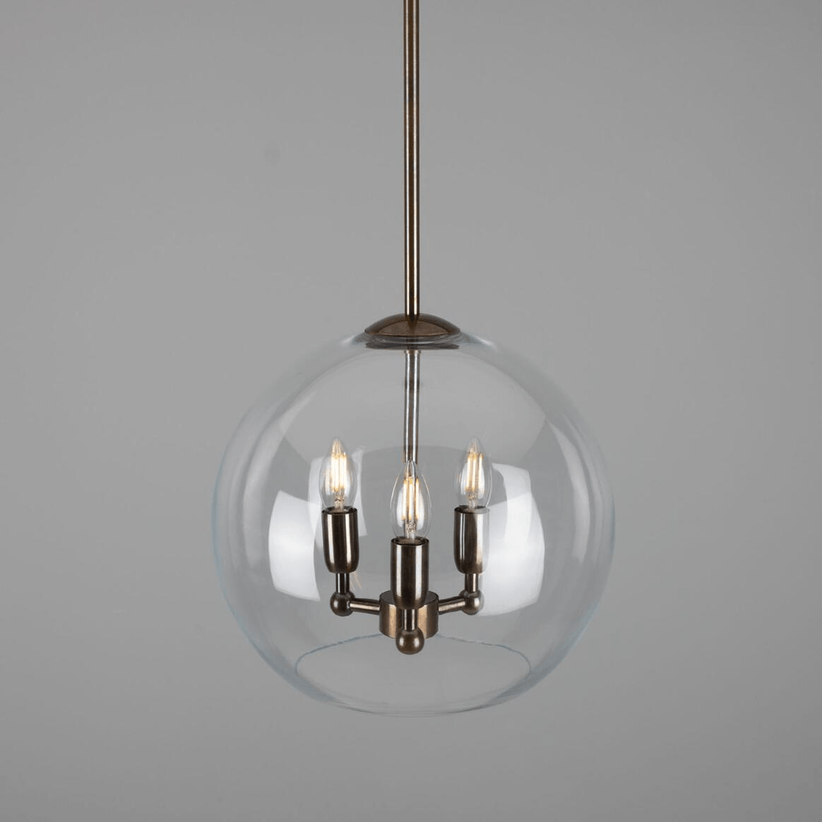 Mullan Clermont Modern Mini Chandelier with Open Glass Globe Three-Light - Antique Brass Finish