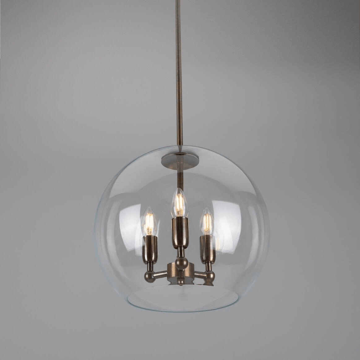 Mullan Clermont Modern Mini Chandelier with Open Glass Globe Three-Light - Antique Brass Finish
