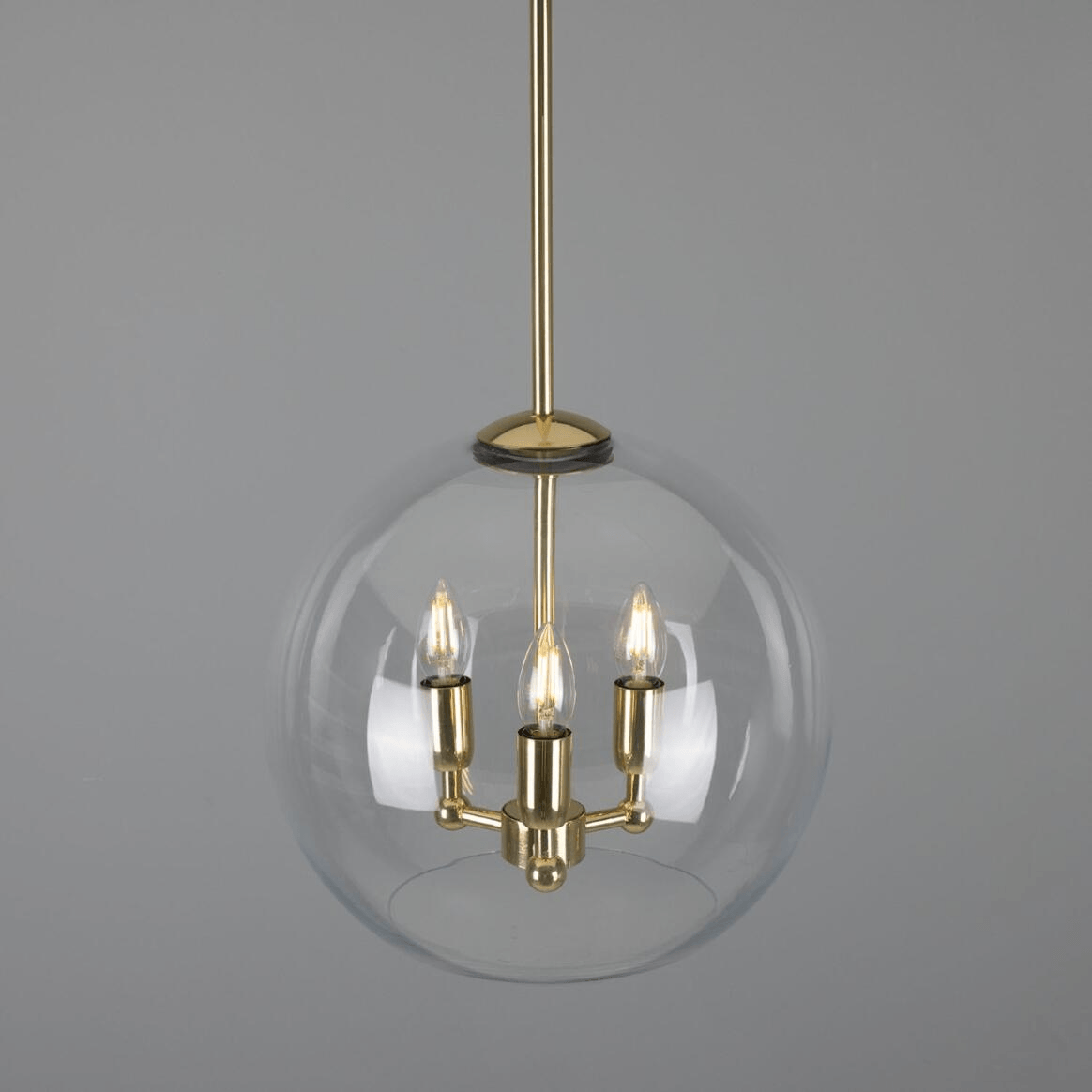 Mullan Clermont Modern Mini Chandelier with Open Glass Globe Three-Light - Polished Brass Finish