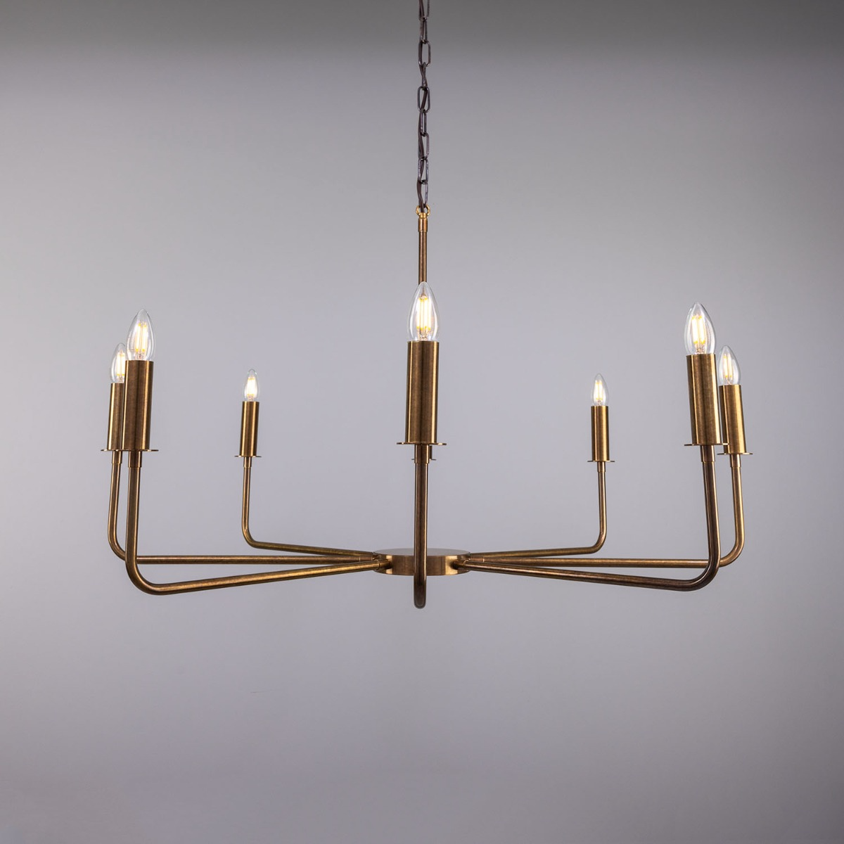 Mullan Irvine Modern Brass Chandelier Eight-Light - Antique Brass Finish