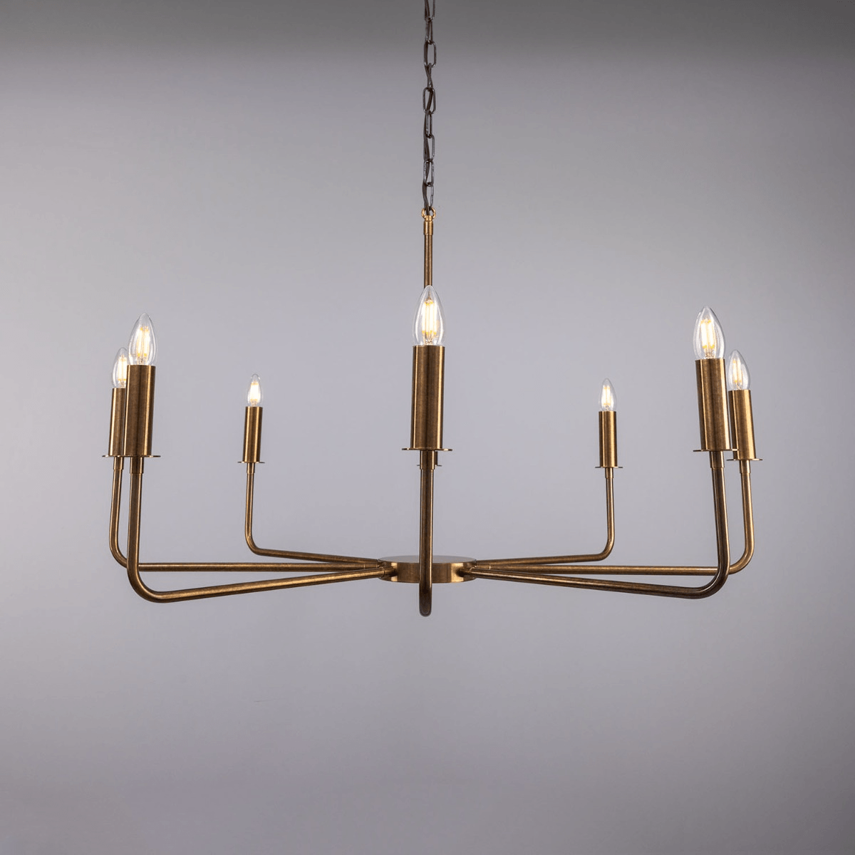Mullan Irvine Modern Brass Chandelier Eight-Light - Antique Brass Finish