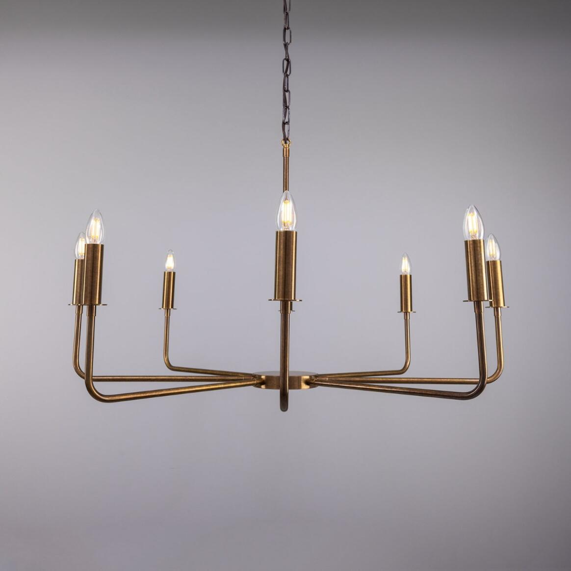 Mullan Irvine Modern Brass Chandelier Eight-Light - Antique Brass Finish