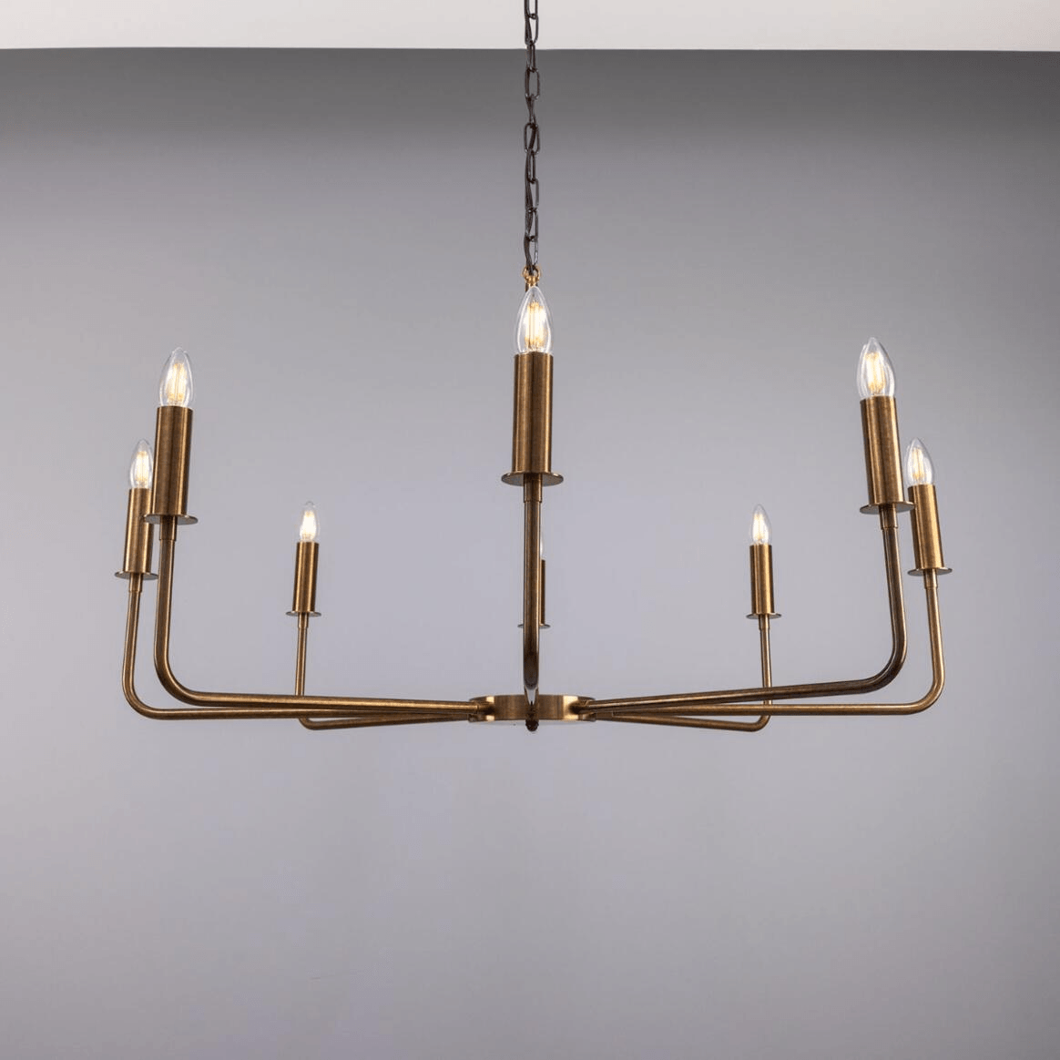 Mullan Irvine Modern Brass Chandelier Eight-Light - Antique Brass Finish