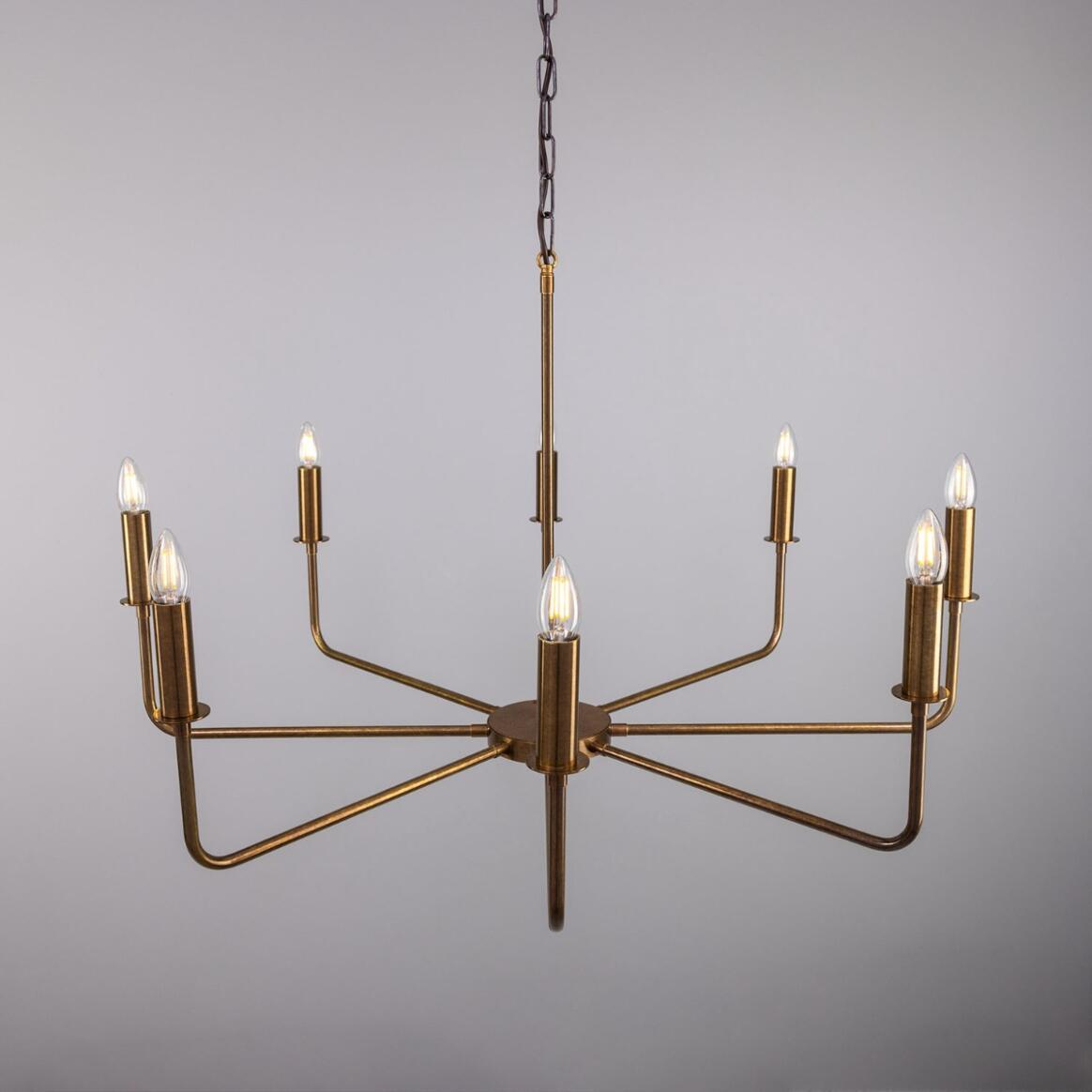 Mullan Irvine Modern Brass Chandelier Eight-Light - Antique Brass Finish