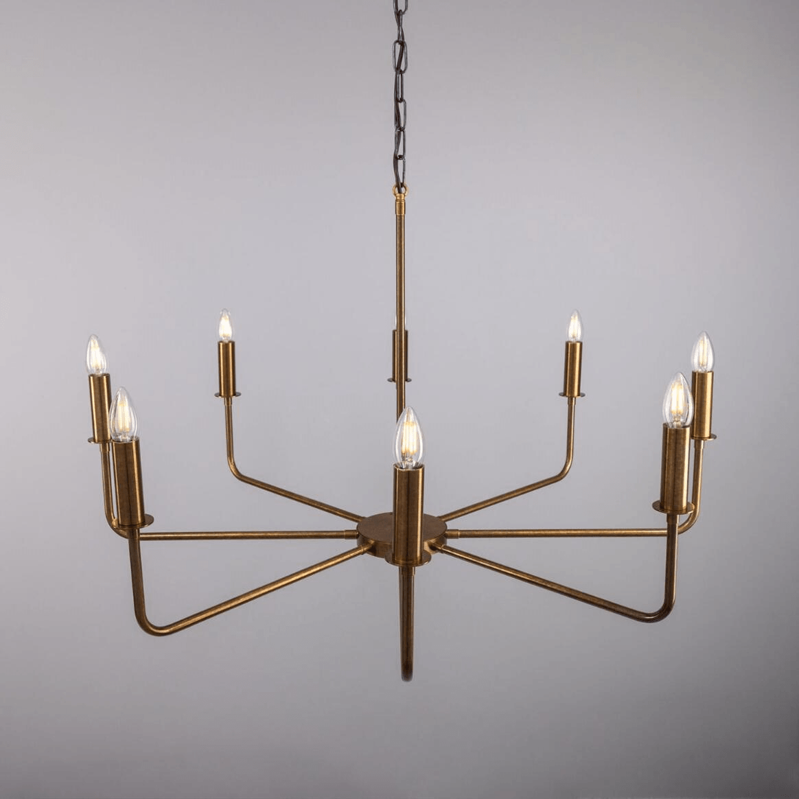 Mullan Irvine Modern Brass Chandelier Eight-Light - Antique Brass Finish