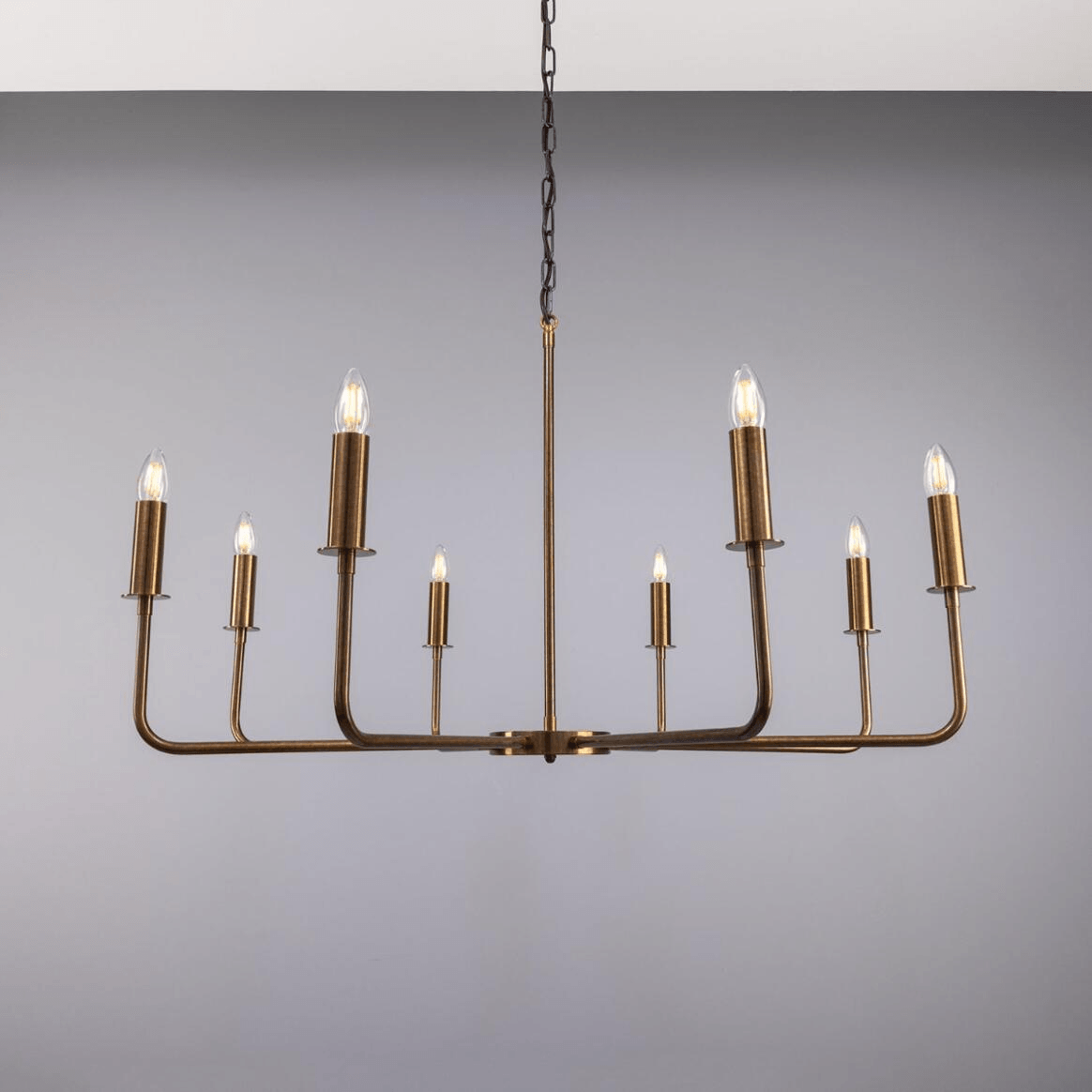 Mullan Irvine Modern Brass Chandelier Eight-Light - Antique Brass Finish
