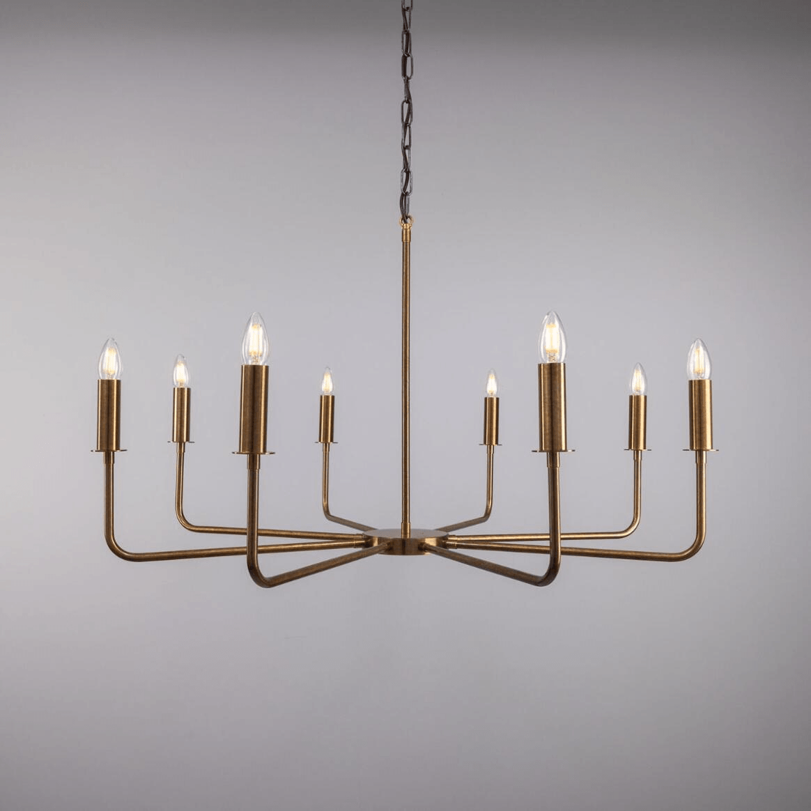 Mullan Irvine Modern Brass Chandelier Eight-Light - Antique Brass Finish