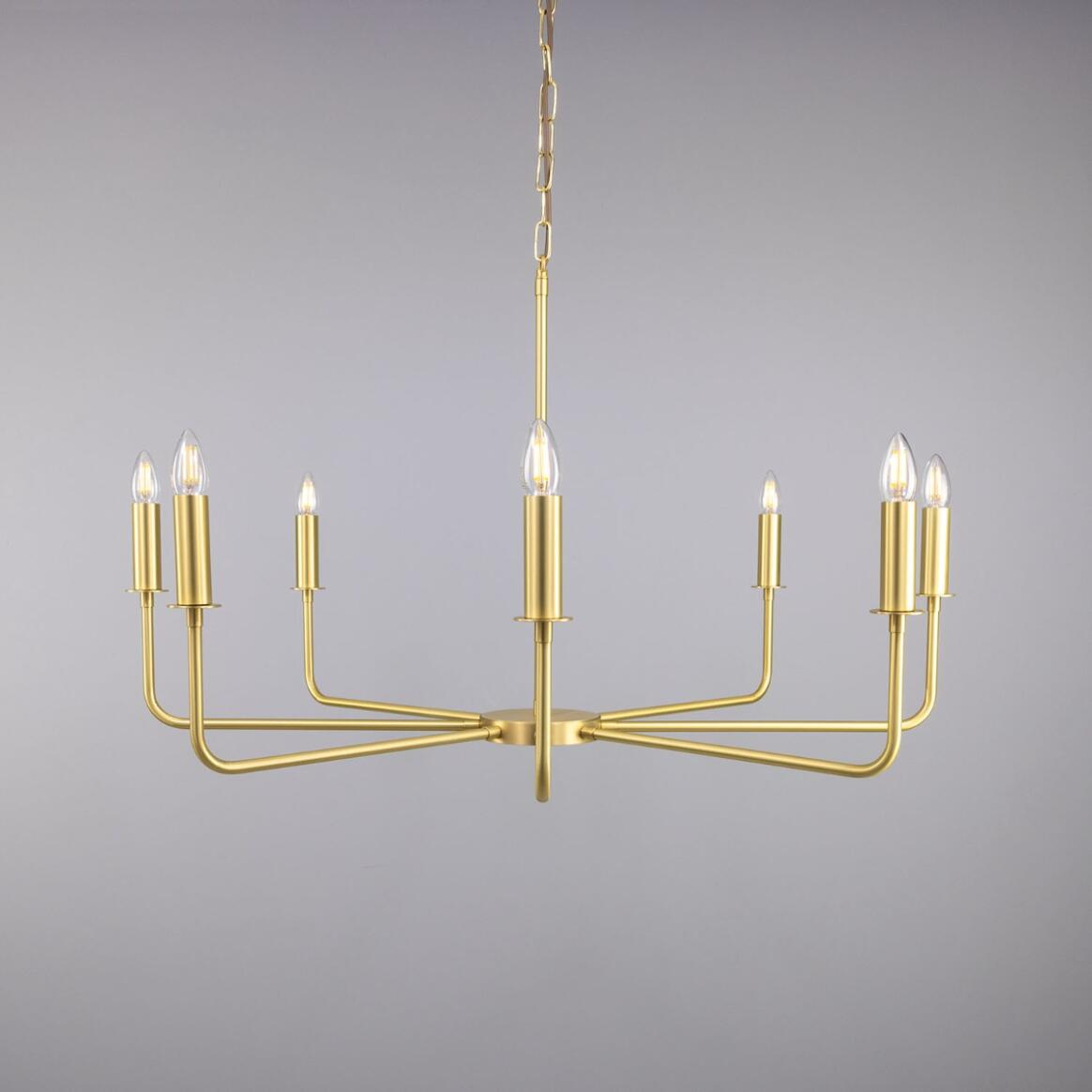 Mullan Irvine Modern Brass Chandelier Eight-Light - Satin Brass Finish