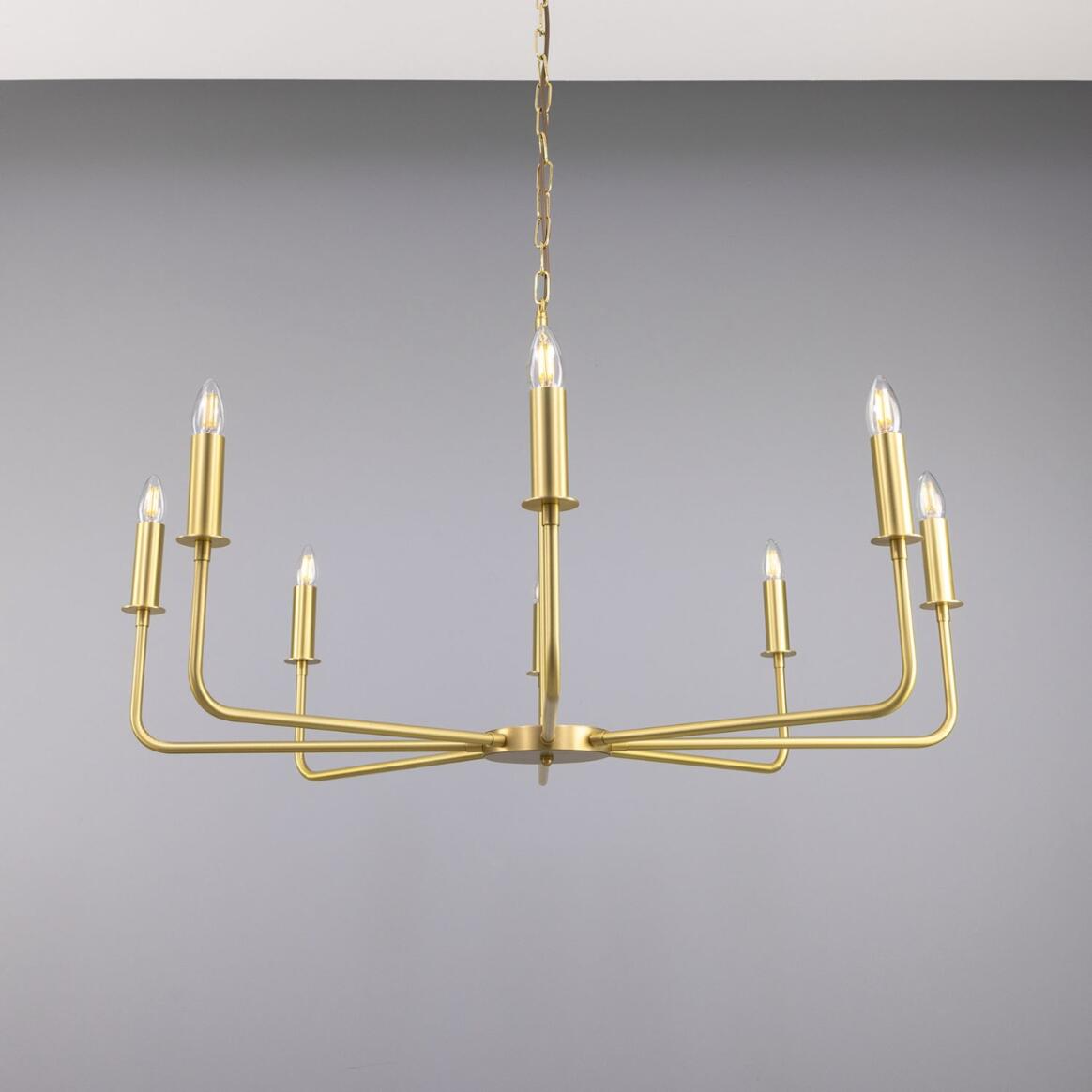 Mullan Irvine Modern Brass Chandelier Eight-Light - Satin Brass Finish