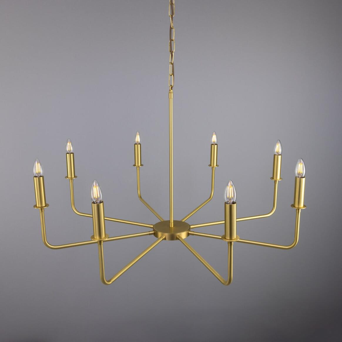Mullan Irvine Modern Brass Chandelier Eight-Light - Satin Brass Finish