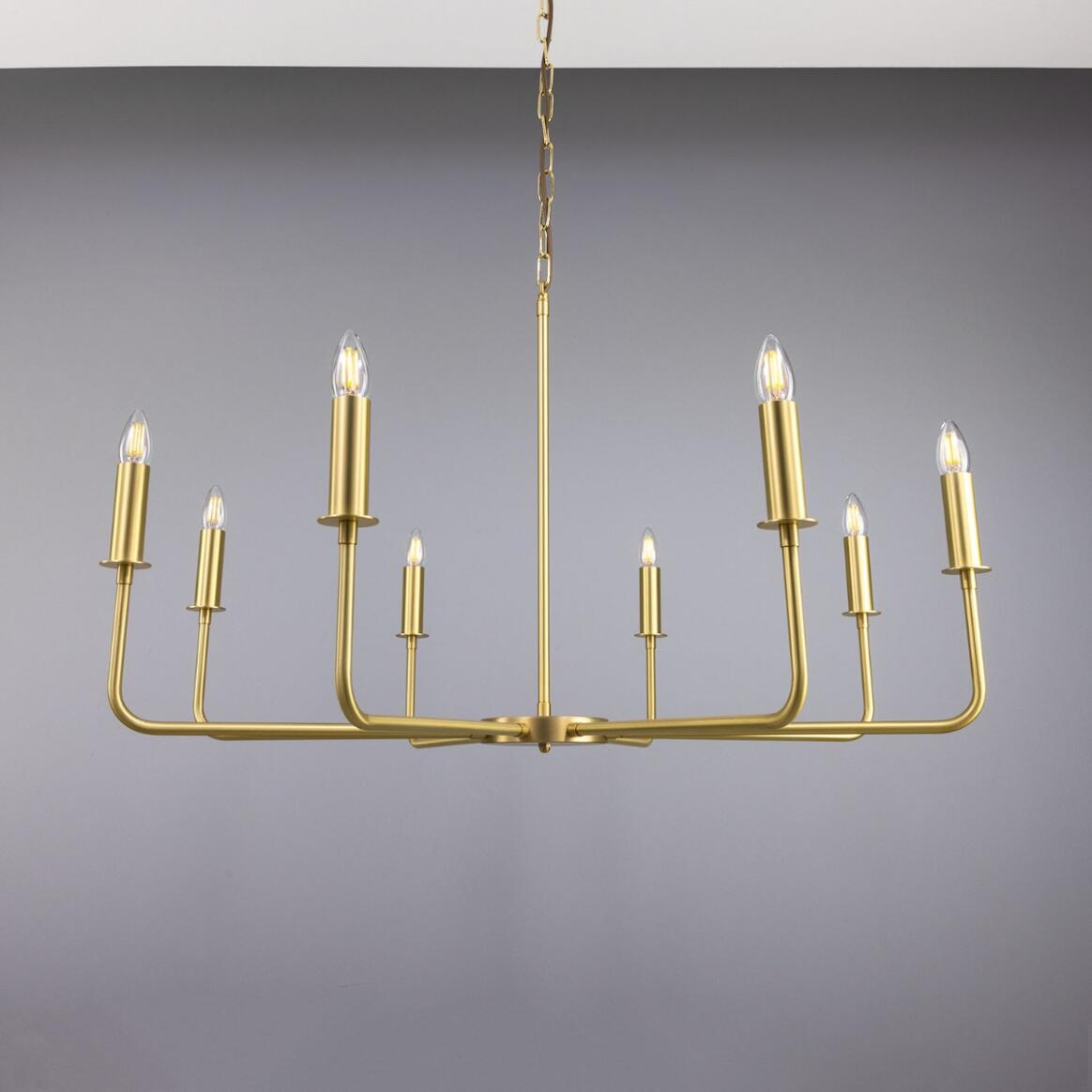 Mullan Irvine Modern Brass Chandelier Eight-Light - Satin Brass Finish