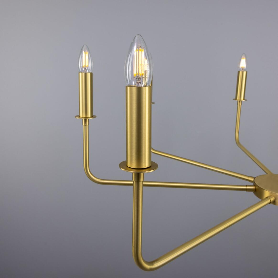 Mullan Irvine Modern Brass Chandelier Eight-Light - Satin Brass Finish