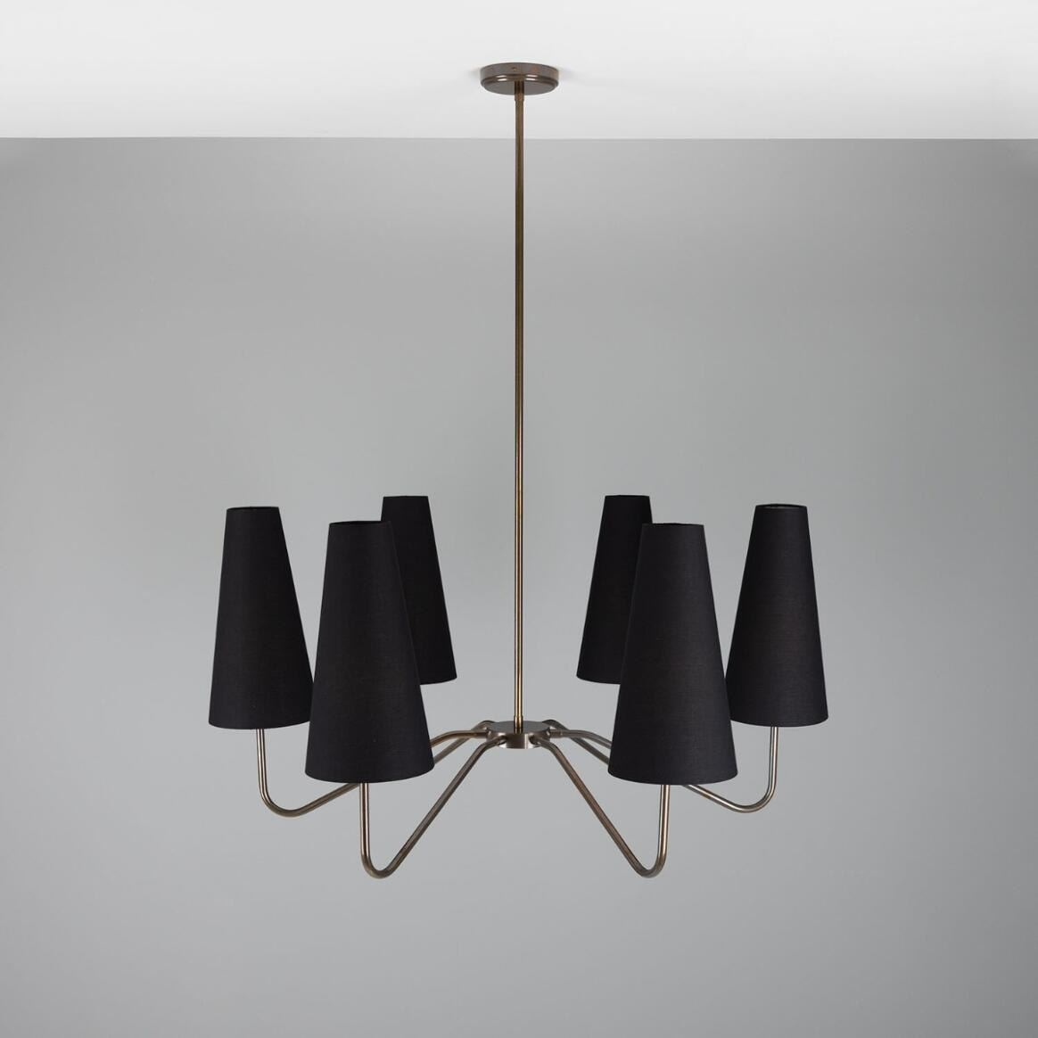 Mullan Para Modern Brass Chandelier with Fabric Shades Six-Arm - Antique Brass Finish